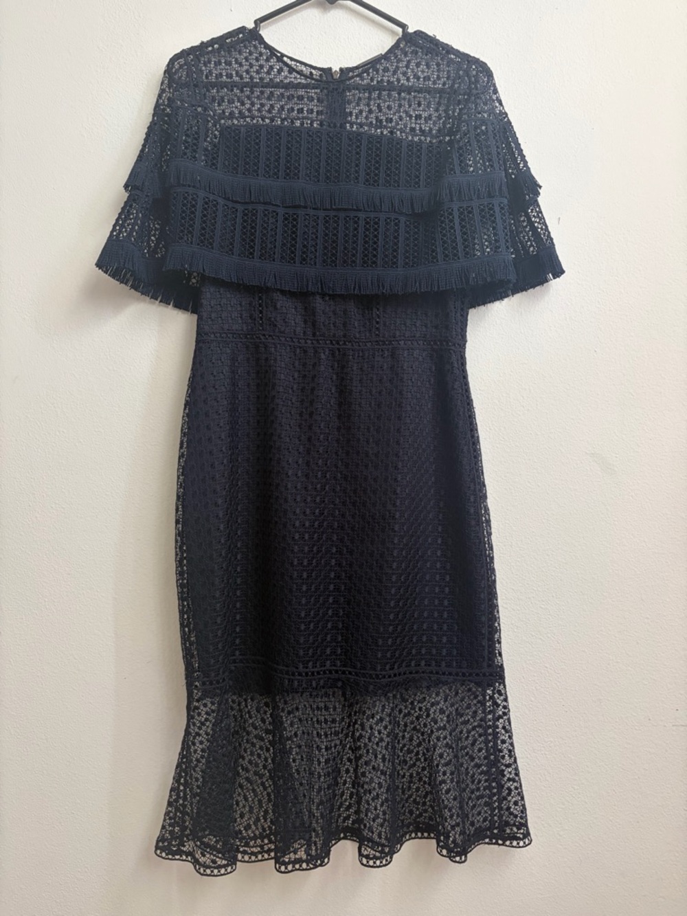 ELIE TAHARI Women’s Navy Lace Midi Dress with Capelet